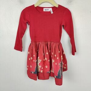 Molo Candi Velvety Kittens Dress Baby Girl 86 18‎ Months Red Cat Print